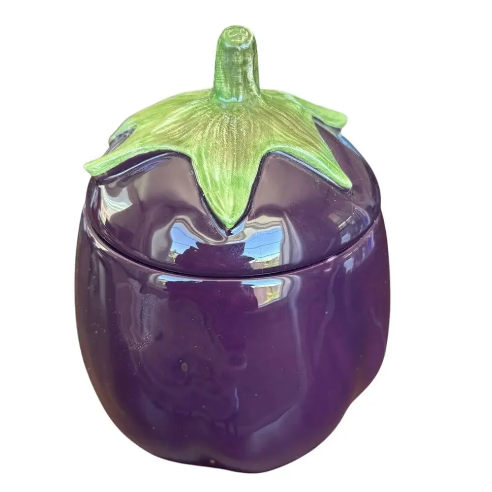 Vintage H&HD Mexico Eggplant Cookie Jar Purple Ceramic Canister Aubergine